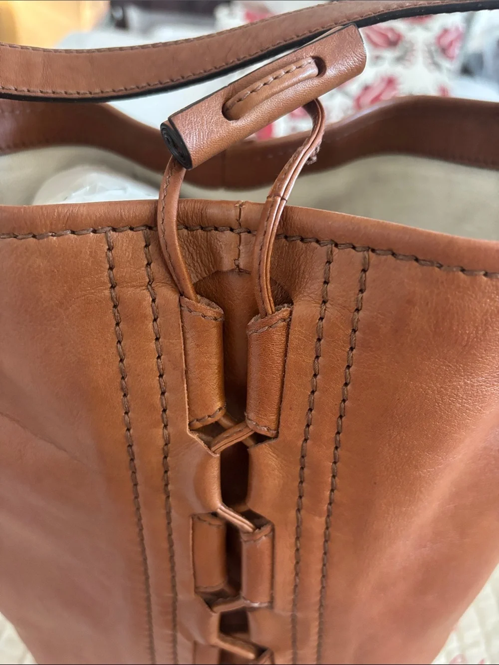 Authentic Vintage Salvatore Ferragamo Cognac Brown Leather Hobo/Bucket Bag